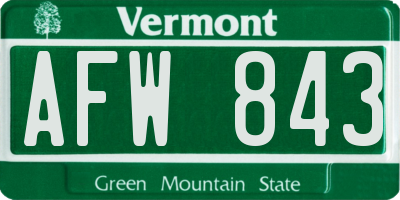 VT license plate AFW843