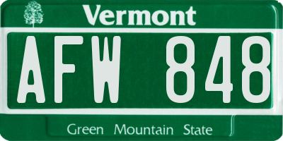 VT license plate AFW848