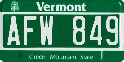 VT license plate AFW849
