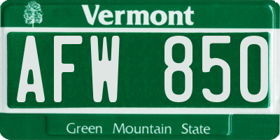 VT license plate AFW850
