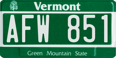 VT license plate AFW851