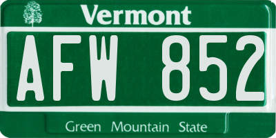 VT license plate AFW852