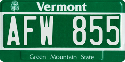 VT license plate AFW855
