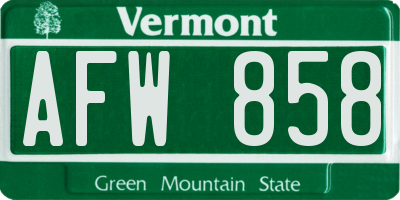 VT license plate AFW858