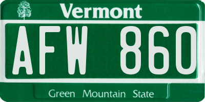 VT license plate AFW860