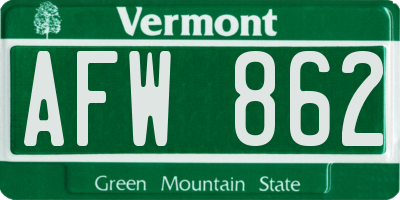 VT license plate AFW862