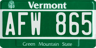 VT license plate AFW865