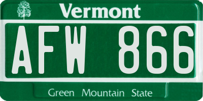 VT license plate AFW866