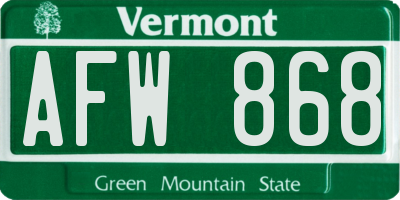 VT license plate AFW868