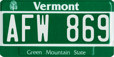 VT license plate AFW869