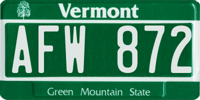 VT license plate AFW872
