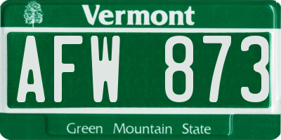 VT license plate AFW873