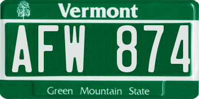 VT license plate AFW874