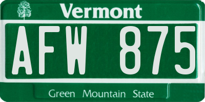 VT license plate AFW875