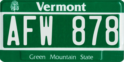 VT license plate AFW878