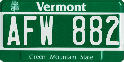 VT license plate AFW882