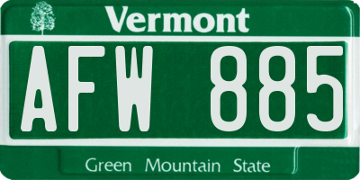 VT license plate AFW885