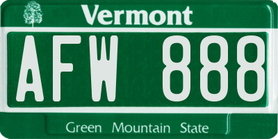 VT license plate AFW888