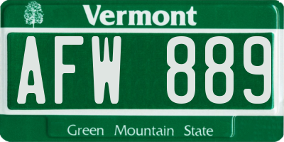 VT license plate AFW889