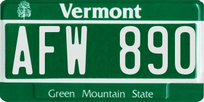 VT license plate AFW890