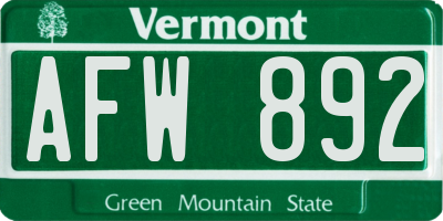 VT license plate AFW892