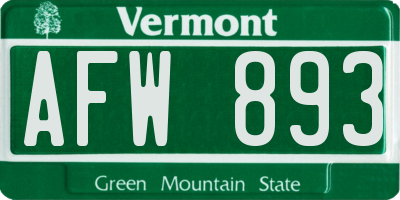 VT license plate AFW893