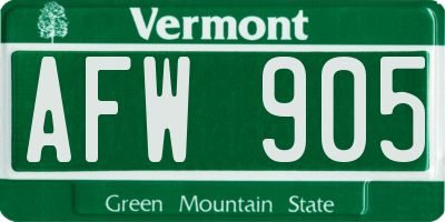 VT license plate AFW905