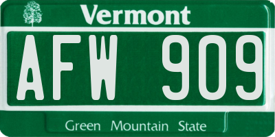 VT license plate AFW909