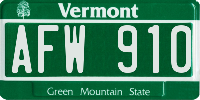 VT license plate AFW910
