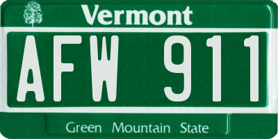 VT license plate AFW911