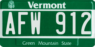 VT license plate AFW912