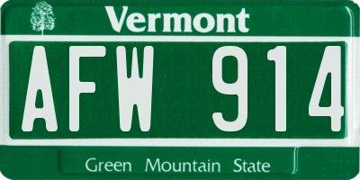VT license plate AFW914