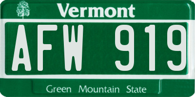 VT license plate AFW919