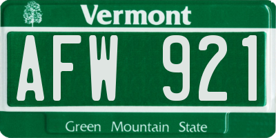 VT license plate AFW921