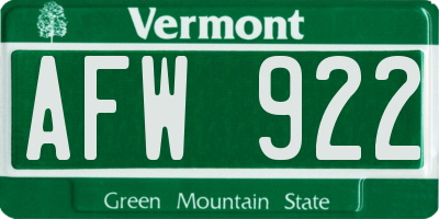 VT license plate AFW922
