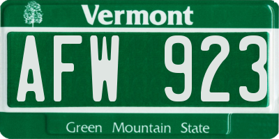 VT license plate AFW923