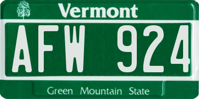 VT license plate AFW924