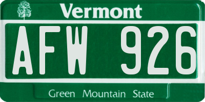 VT license plate AFW926