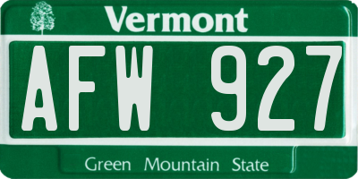 VT license plate AFW927