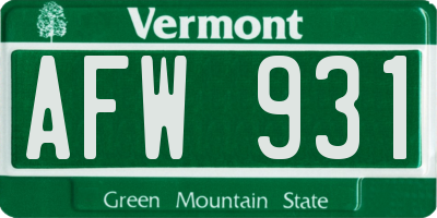 VT license plate AFW931