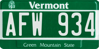 VT license plate AFW934