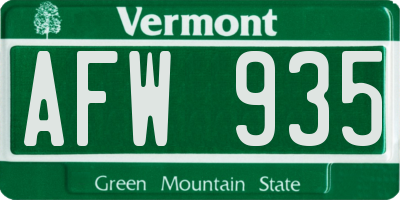 VT license plate AFW935