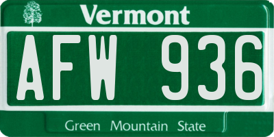 VT license plate AFW936