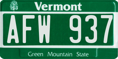 VT license plate AFW937