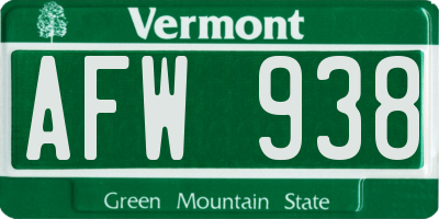 VT license plate AFW938