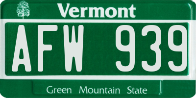 VT license plate AFW939