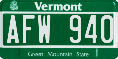 VT license plate AFW940