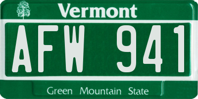 VT license plate AFW941