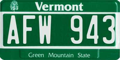 VT license plate AFW943