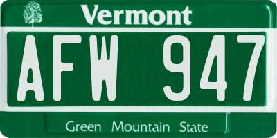 VT license plate AFW947